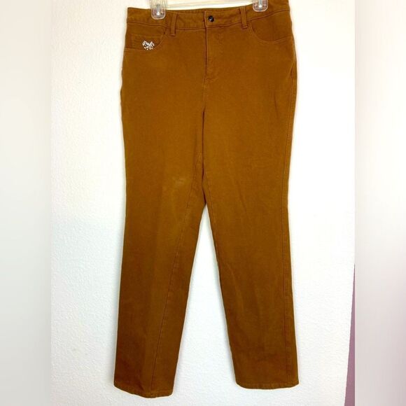 Dream Jeans by Quacker Factory in cinnamon w/rhinestone pockets & accents - Picture 3 of 11